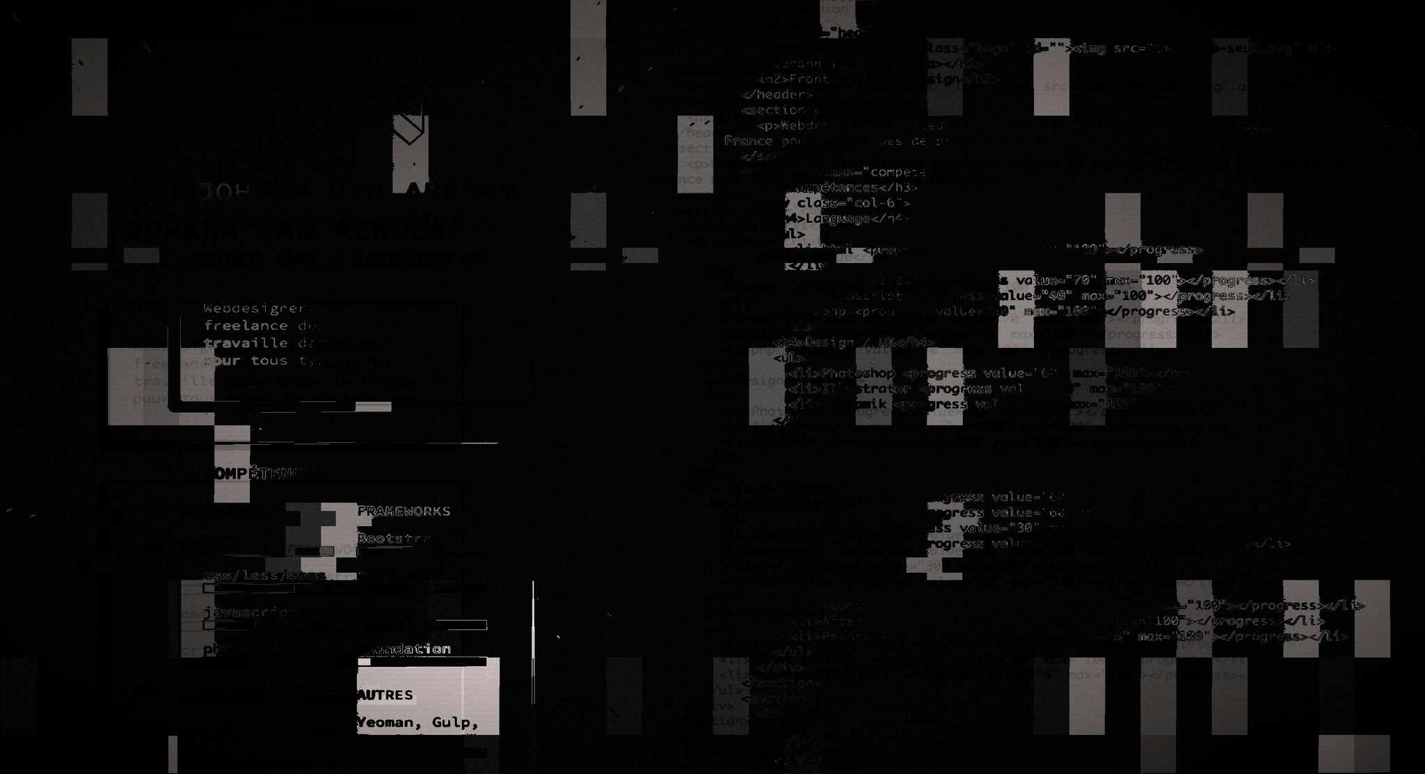 Abstract glitch art with digital code fragments