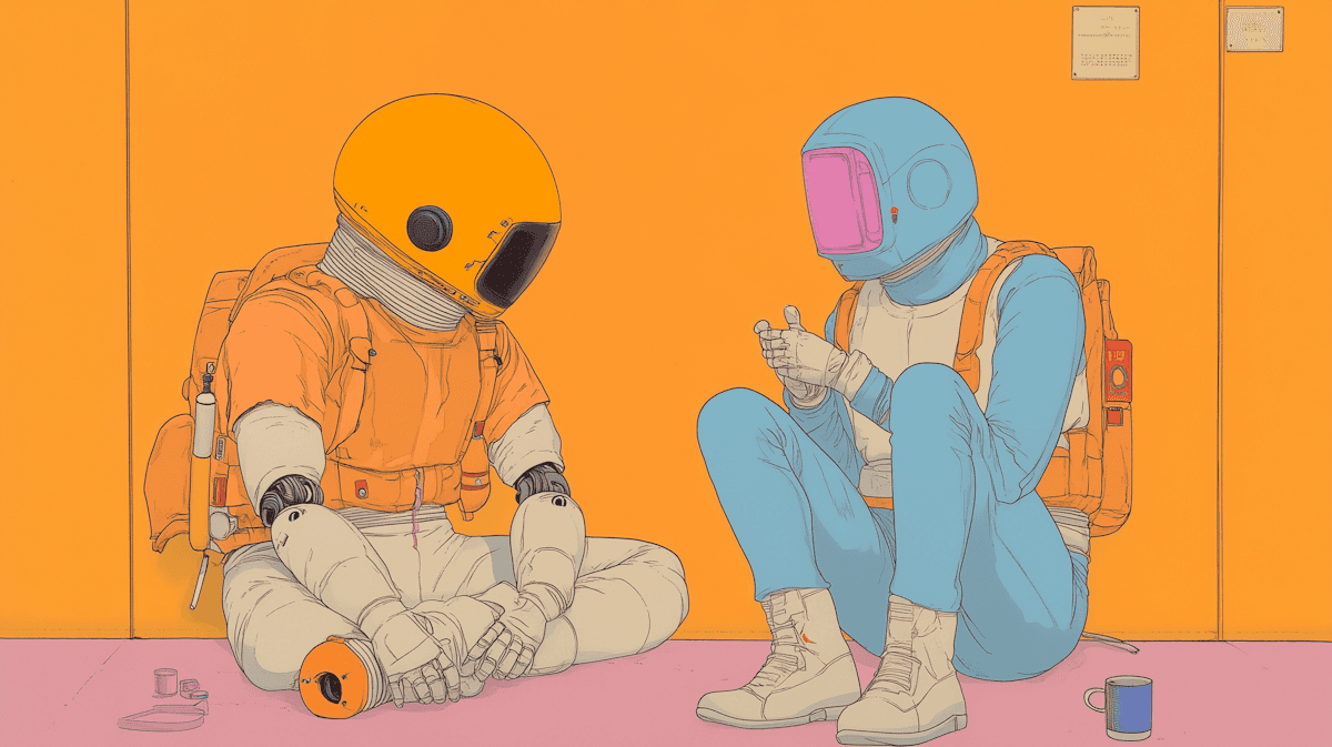 Accompagnement avec deux astronautes