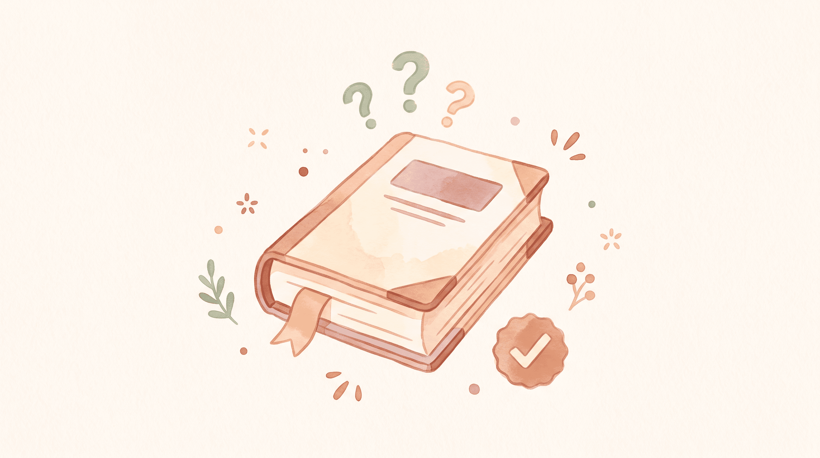 Exam study guide with bookmark and question symbols