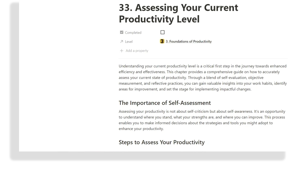 Assessing your current productivity level screenshot
