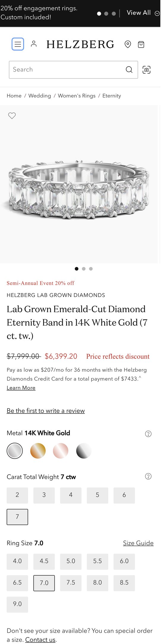 Jewelry product options include: ring for Helzberg Lab Grown Diamonds Lab Grown Emerald-Cut Diamond Eternity Band from Helzberg Diamonds.