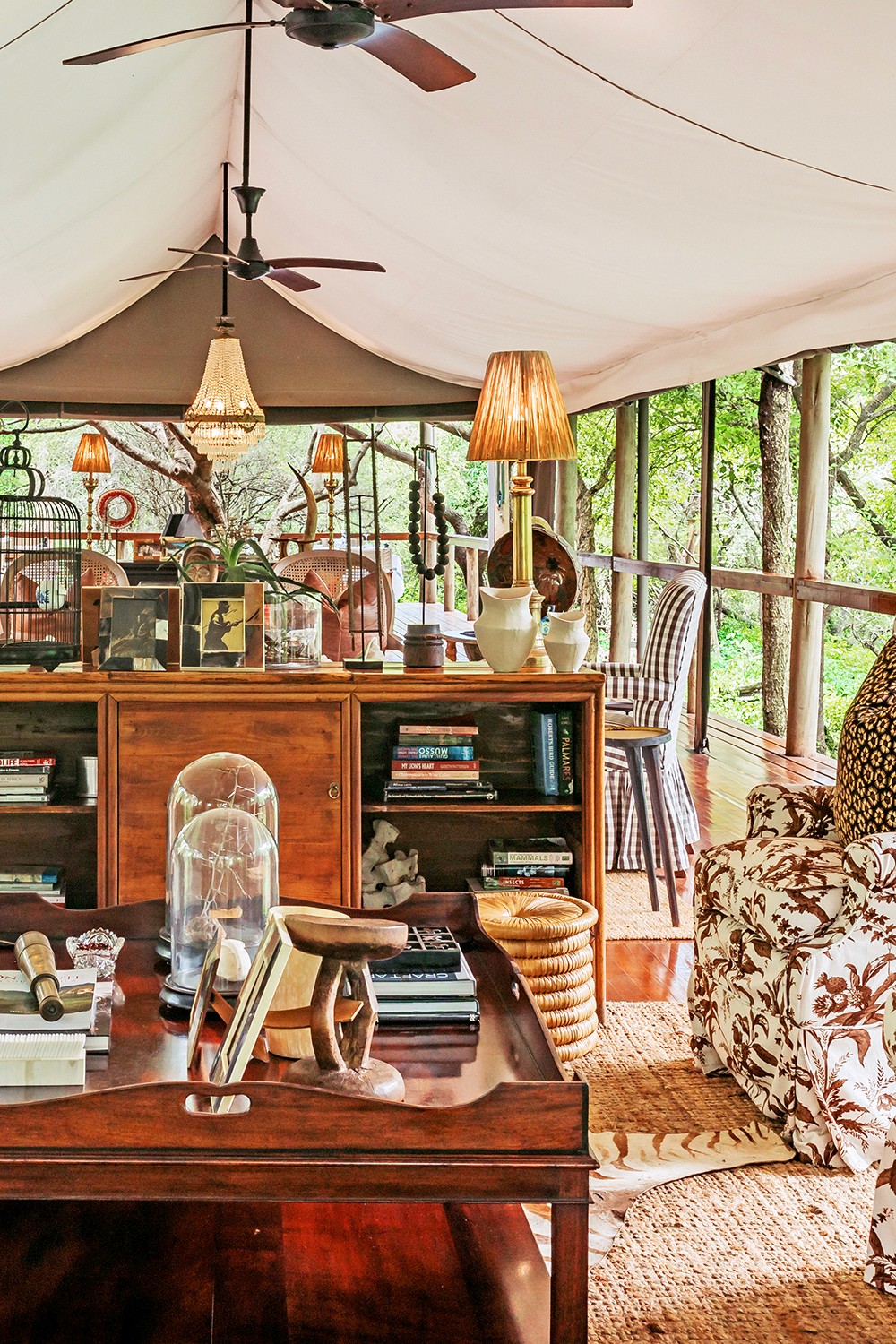 The luxurious main lounge area of Rhino Sands Safari Camp, In the Manyoni Private Game Reserve, Zululand, Kwazulu Natal, South Africa