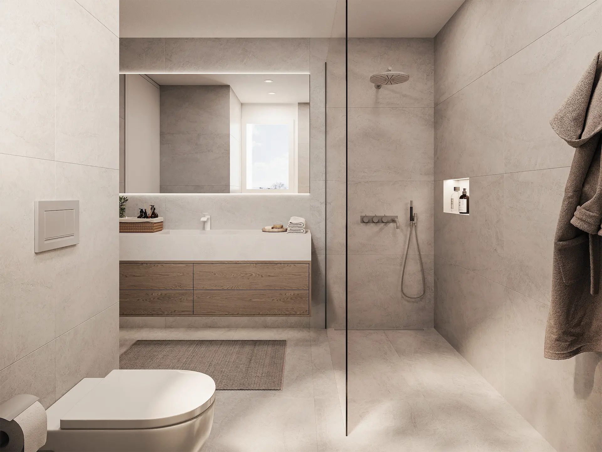 Fotorealistische Innenvisualisierung eines Badezimmers im Projekt Wega in Allschwil.