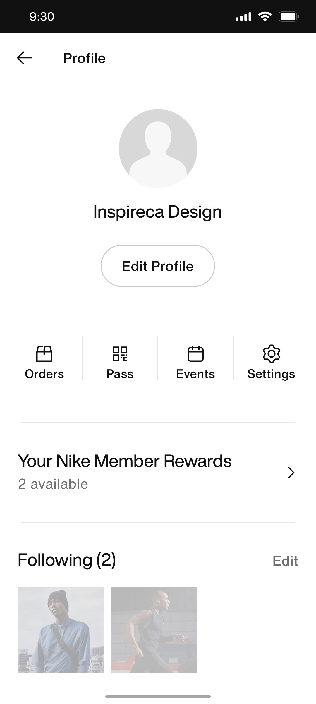 Nike App Profile Screen 1