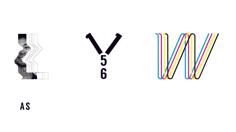 LYW logo is made with L as a partial image with duplicated empty lines shadowing the first layer of the letter, letter Y is made from two 1s connected with 5 and 6 stacked, and letter W is made from cyan, magenta, and black rounded thin lines as a shadow of each other