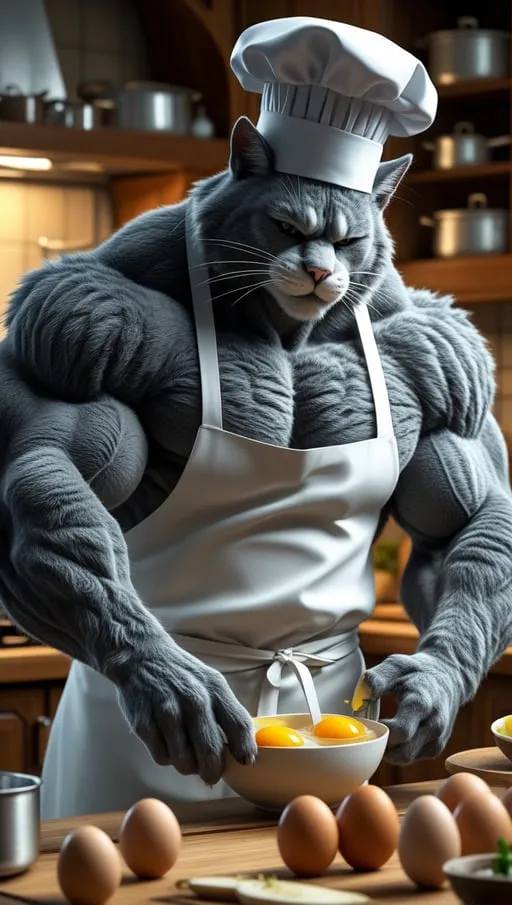 Gespierde kat in kook kleding gemaatk door Leonardo AI
