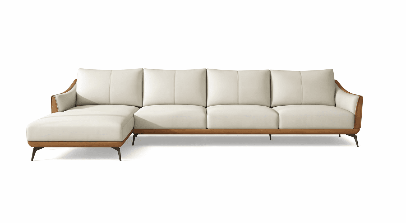 Soft neutral sectional sofa with curved chaise and relaxed contemporary styling