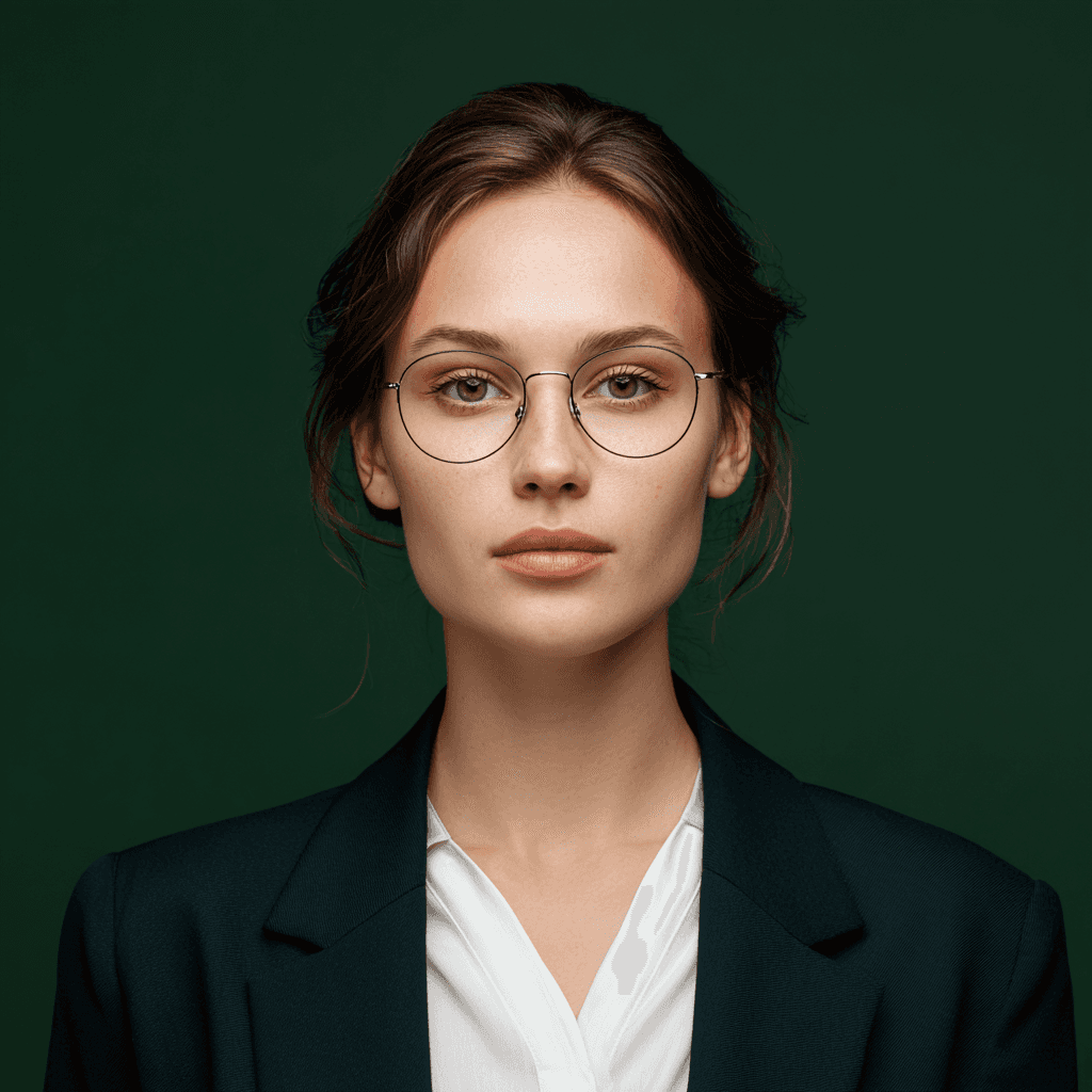a woman in a black suit and sunglasses
