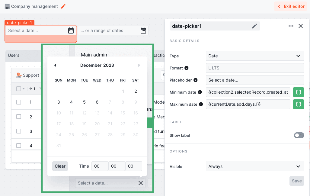 Date picker customization with dynamic dates