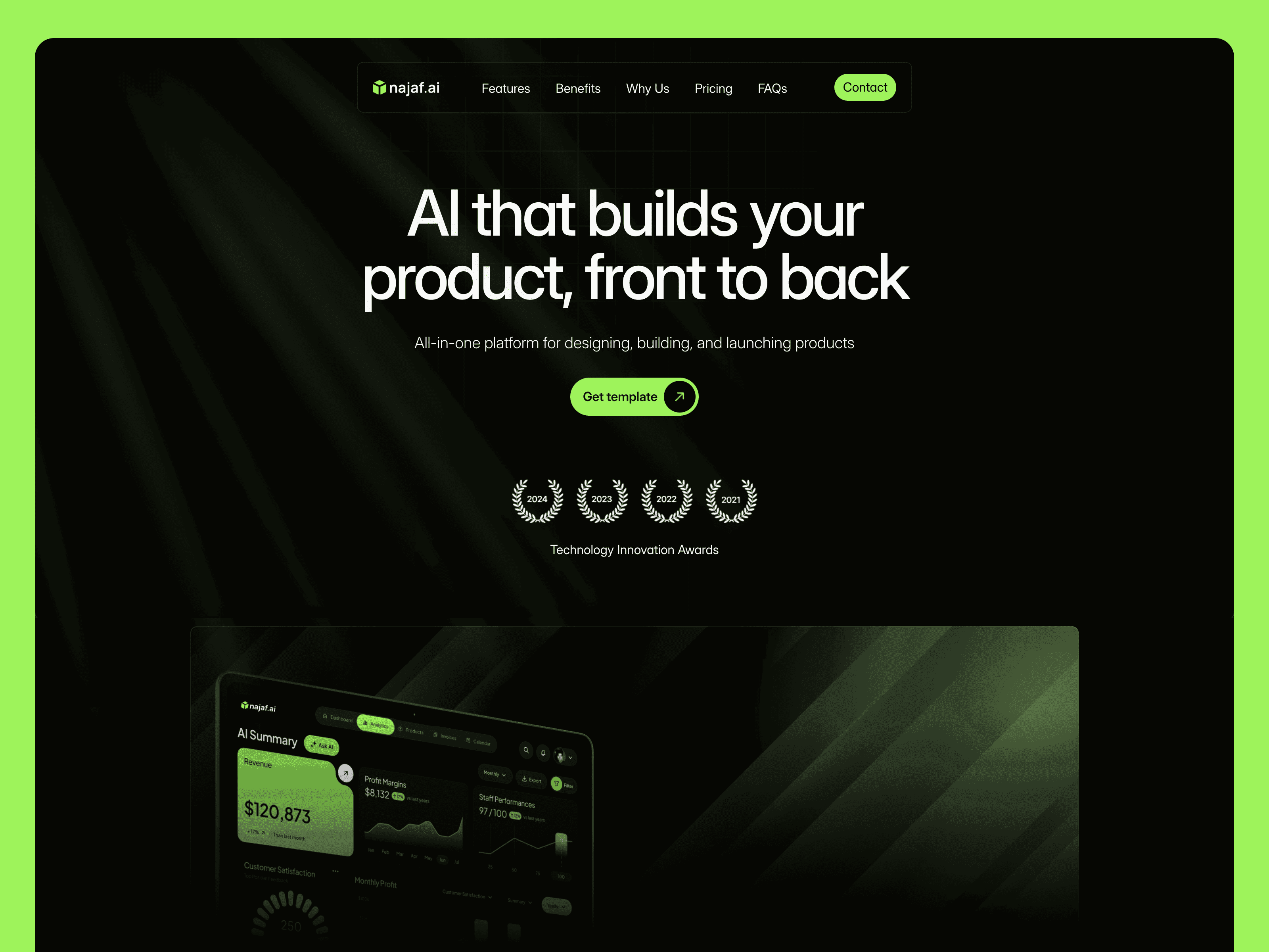 Najaf Minimalist SaaS and Tech Platform Framer Template Layout Preview