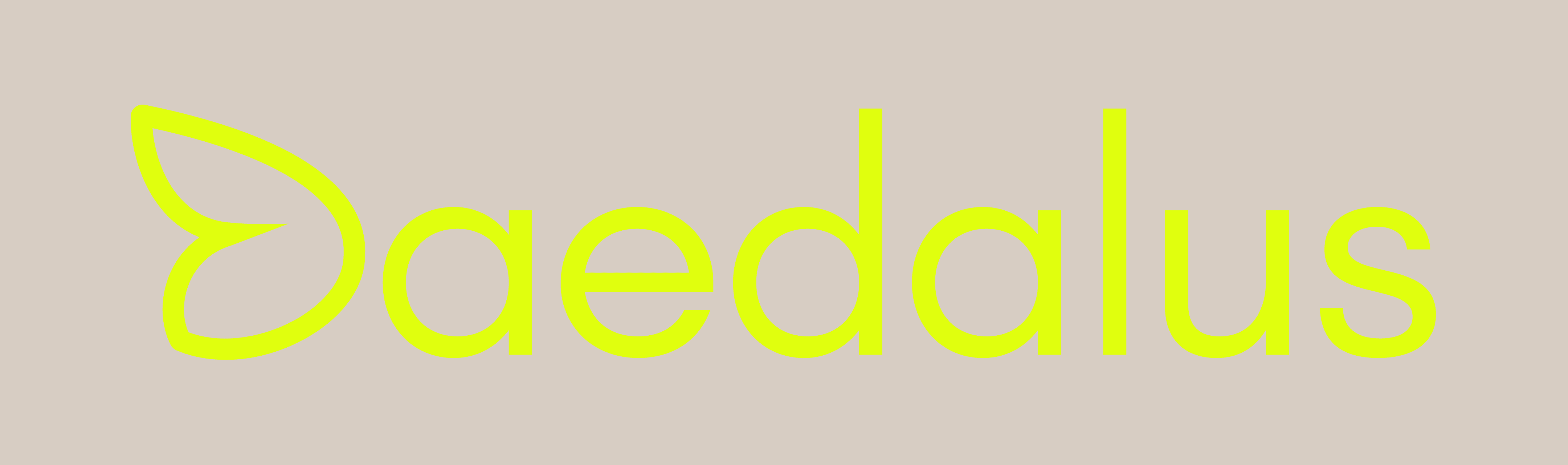 Signalgelbes Logo Daedalus auf beigem Hintergrund