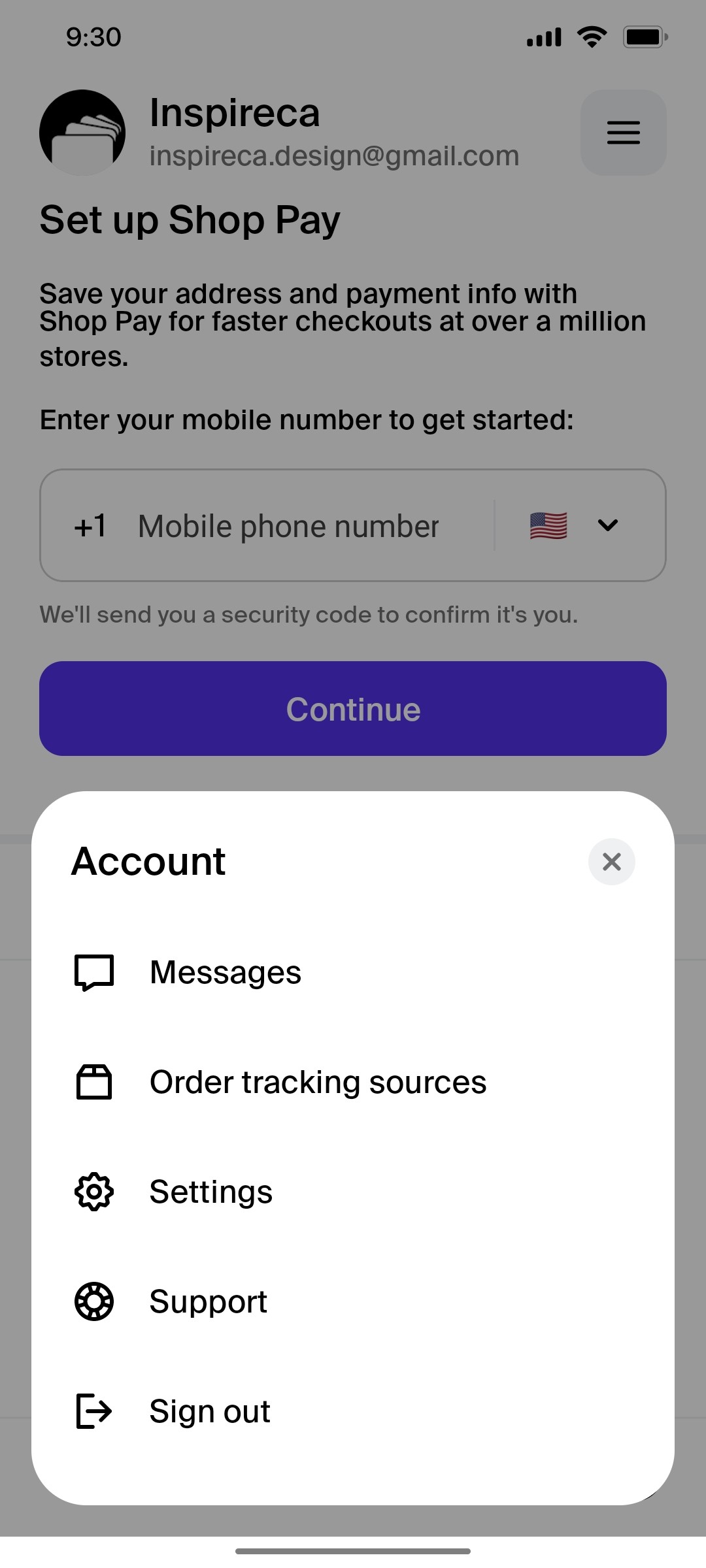 Shop App Account Screen