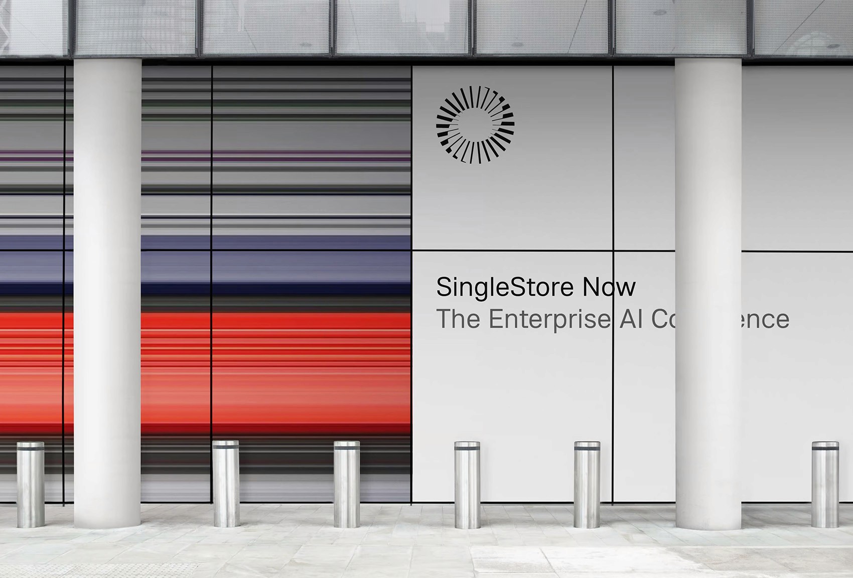 Conference building with “SingleStore Now” branding on the facade.