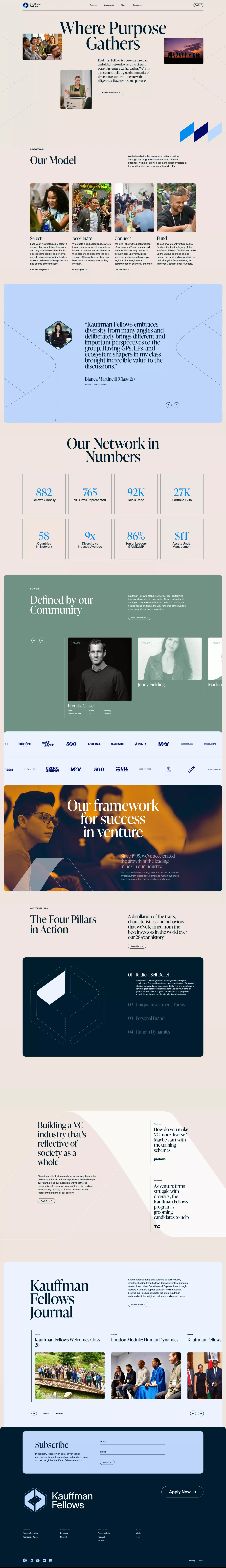 Kauffman Fellows landing page screenshot showcasing Finance design