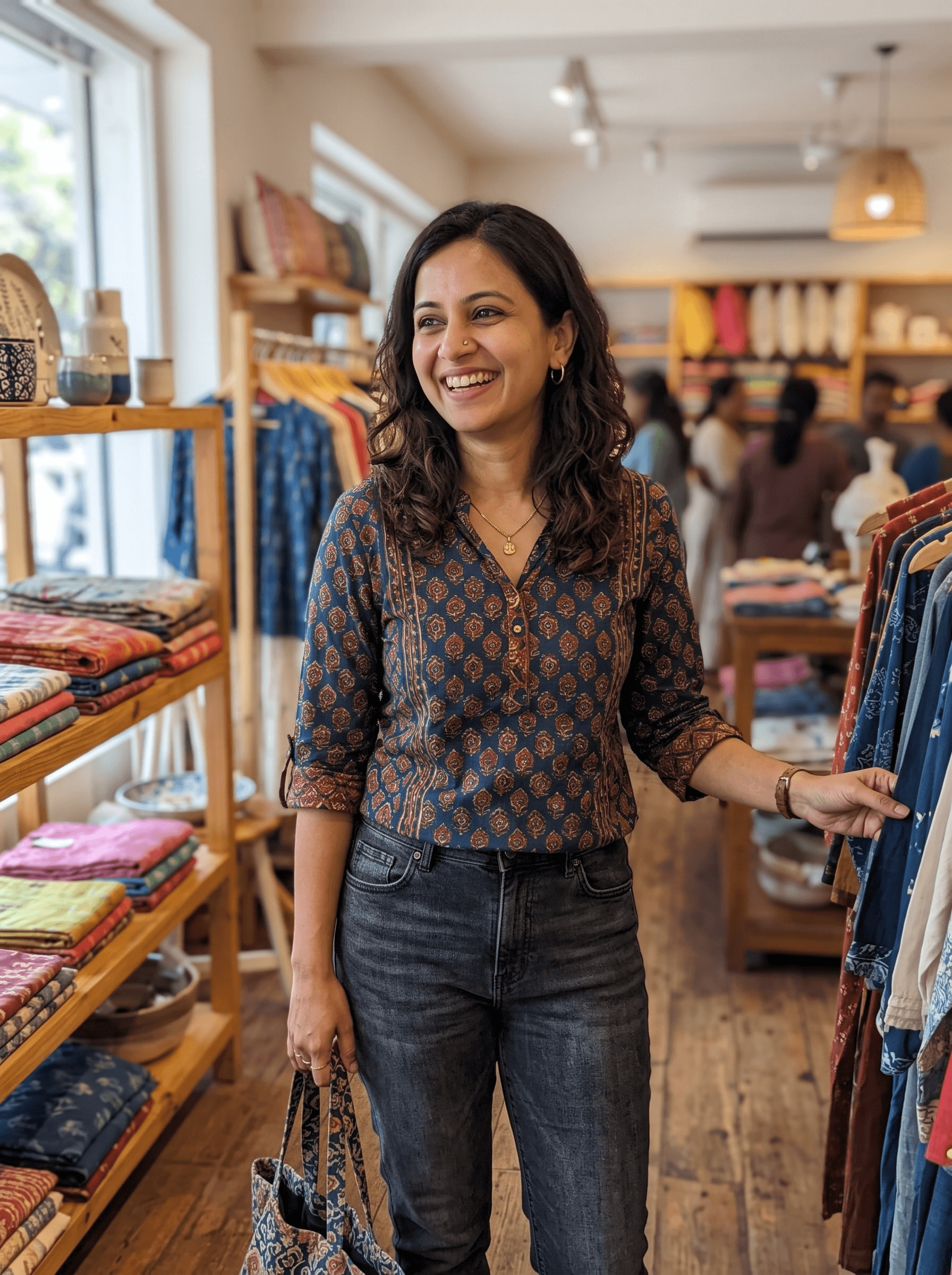 Portrait of Priya K., boutique owner and Atelier Noor client