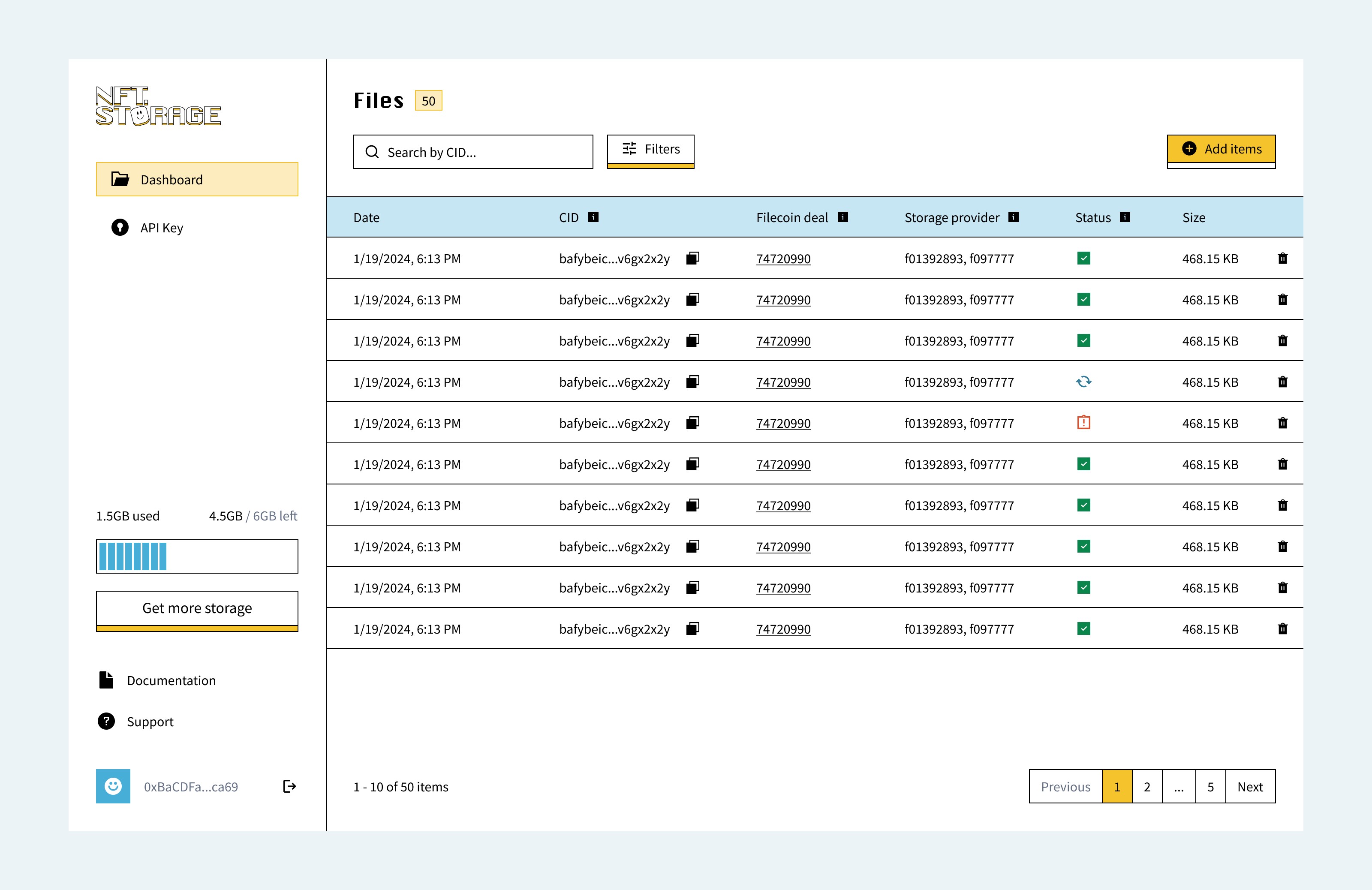 NFT Storage Dashboard