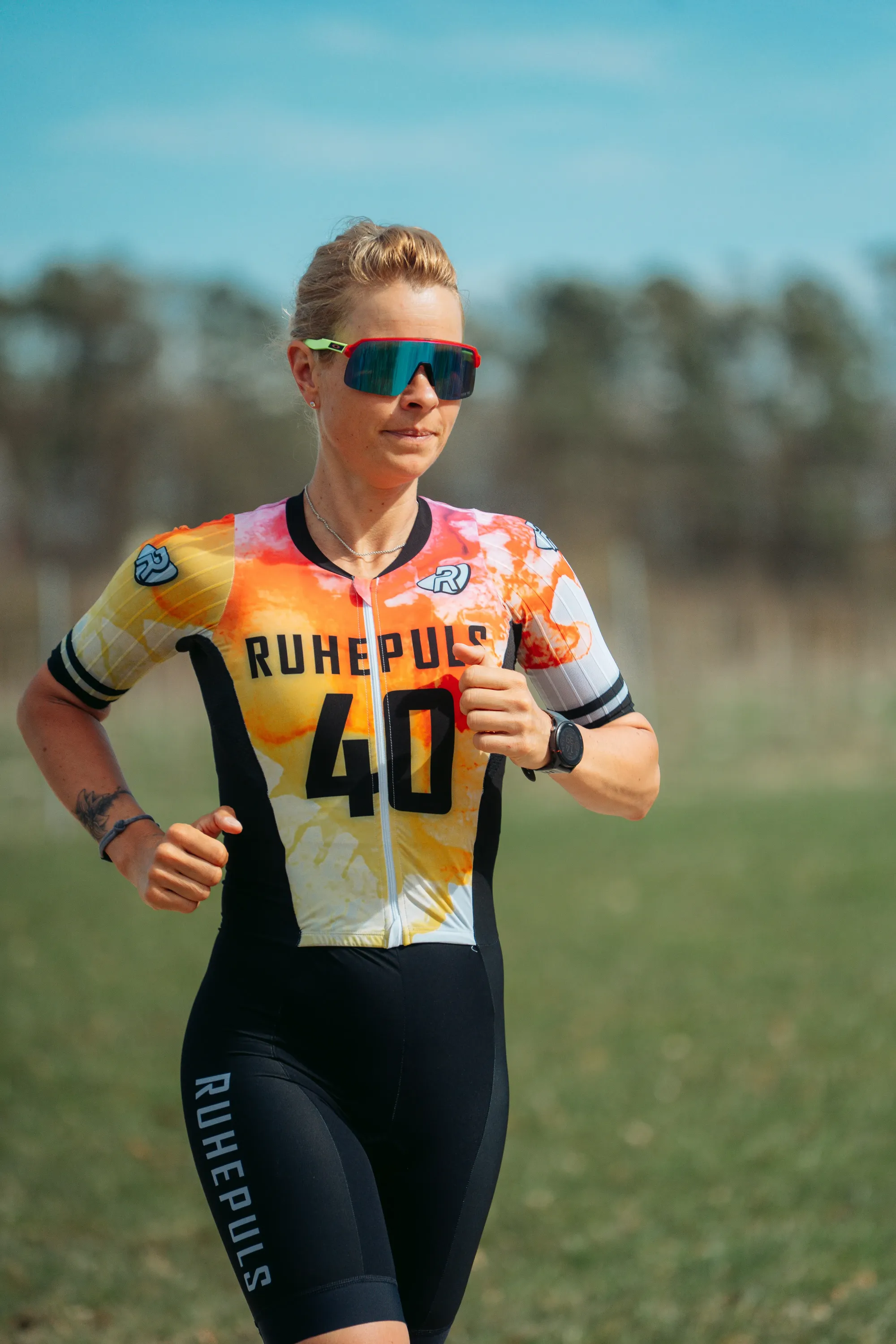Athlete winning a race