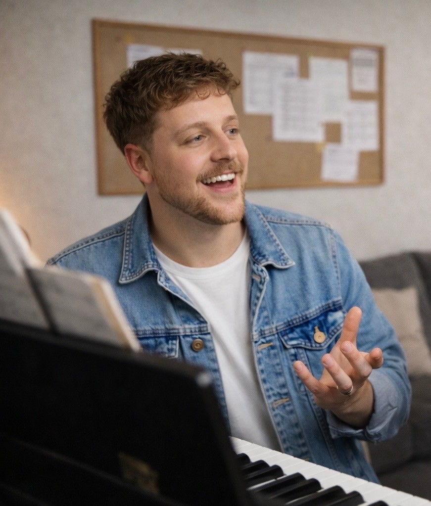 Michael explainging a concept to a student off camera