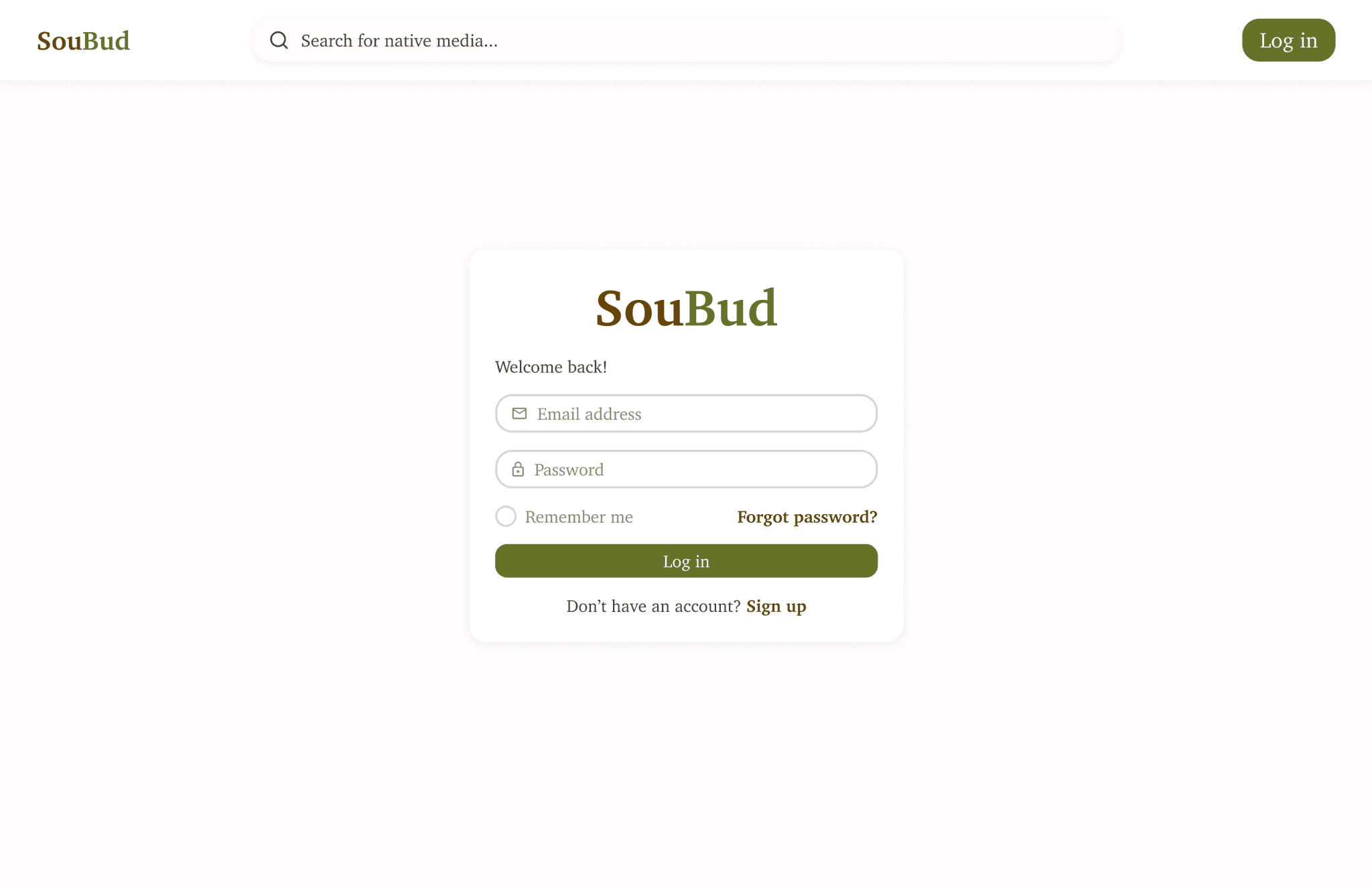 SouBud Login Screen