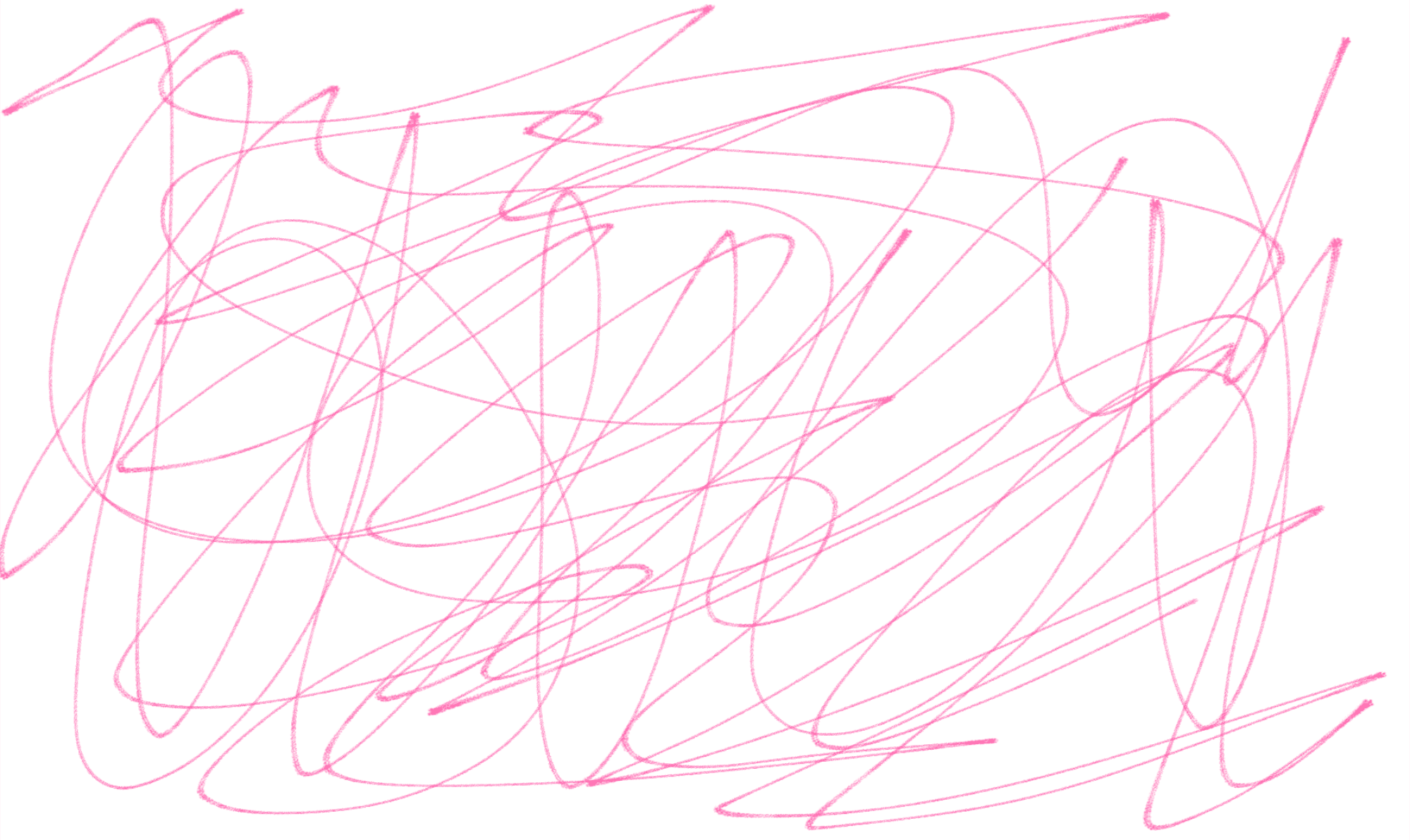 A scribble drawn with a pink pencil on a plain white background.