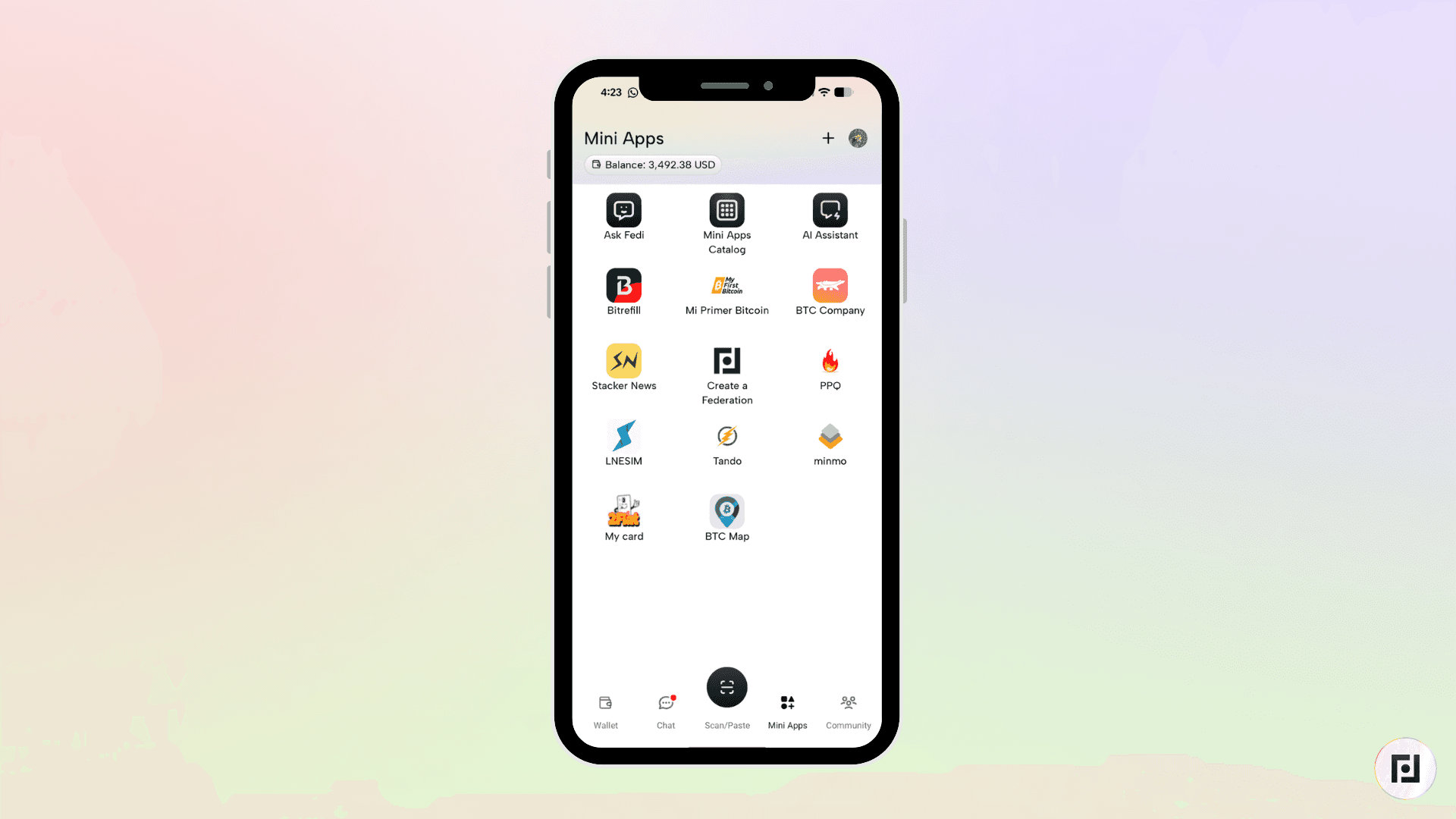 Fedi Mini Apps screen showing BTC Map successfully added as a personal Mini App alongside other apps