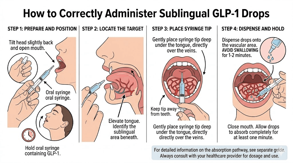 Correct placement technique for administering GLP-1 sublingual drops