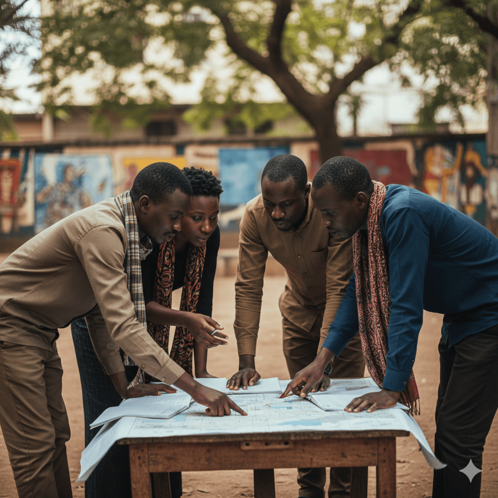 five children smiling while doing peace hand sign