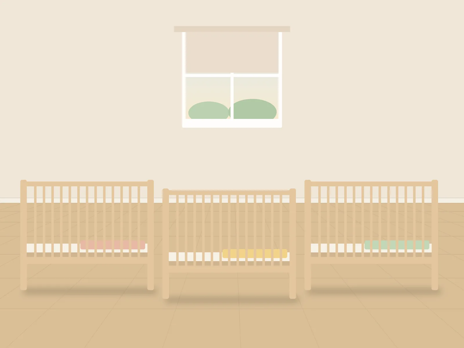 Infant room: separate sleep area with individual cribs