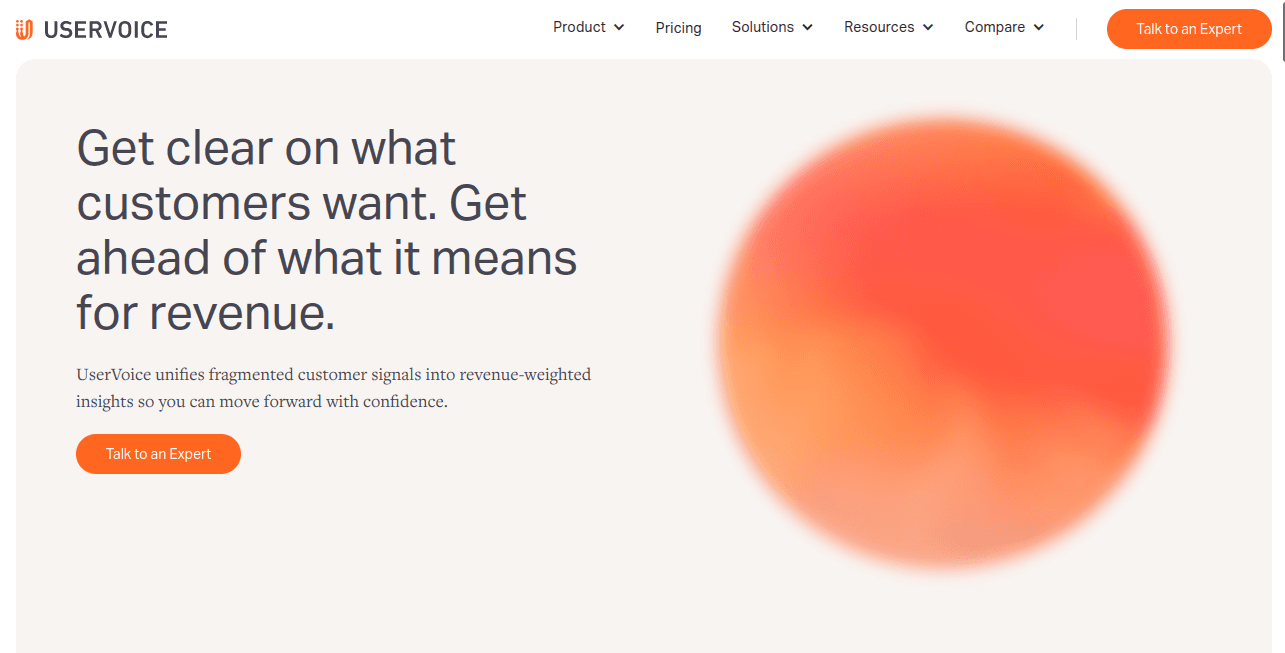 UserVoice homepage hero: Get clear on what customers want