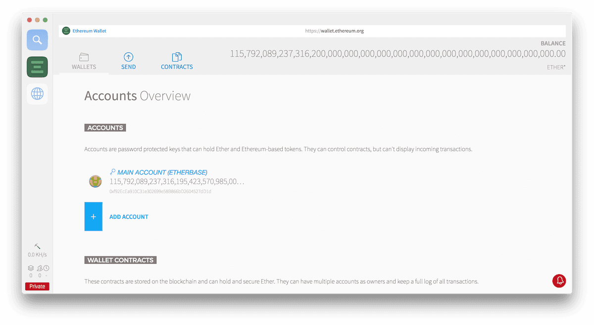 Mist wallet on geth dev instance