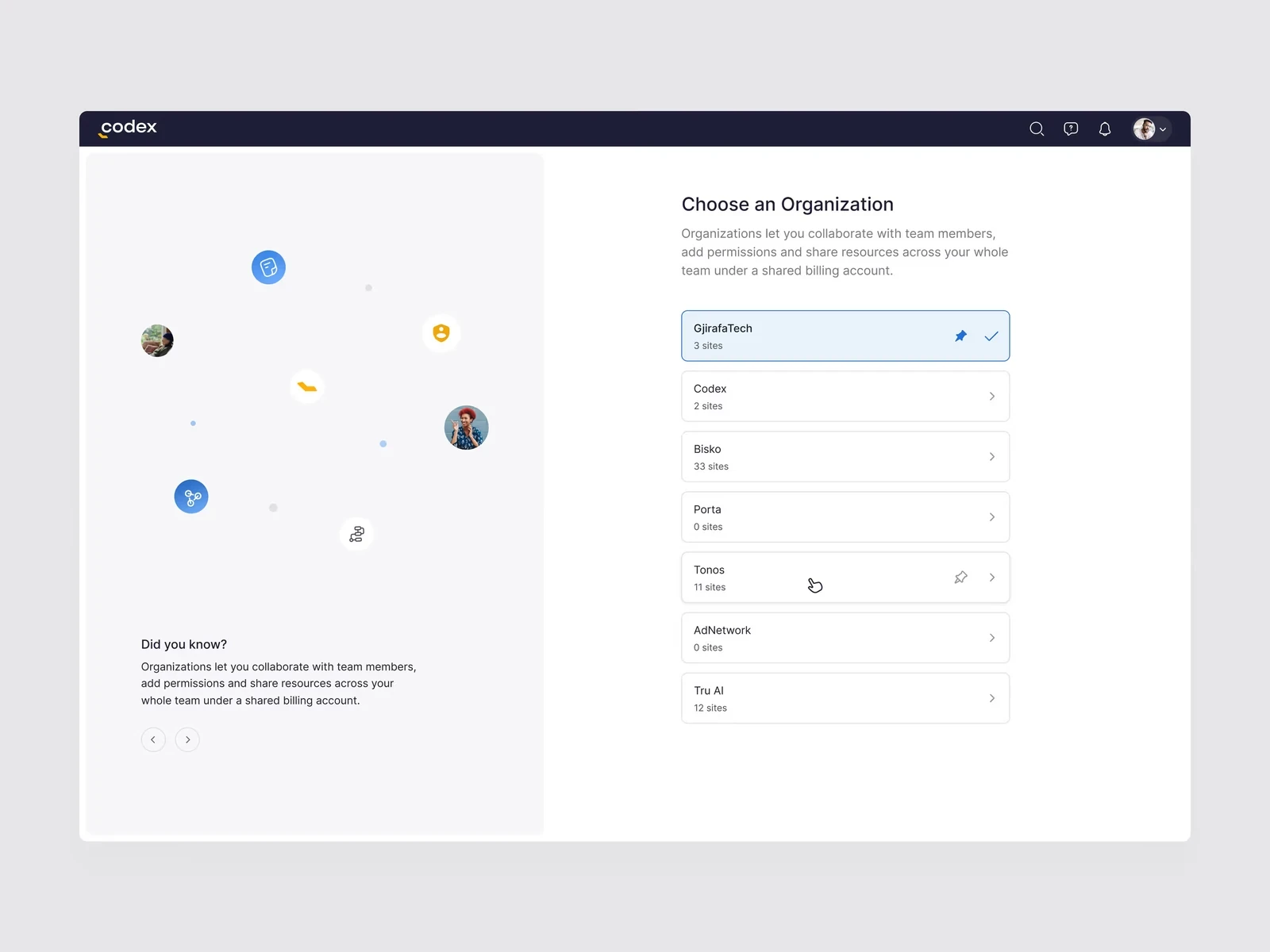 Codex โ choose an organisation