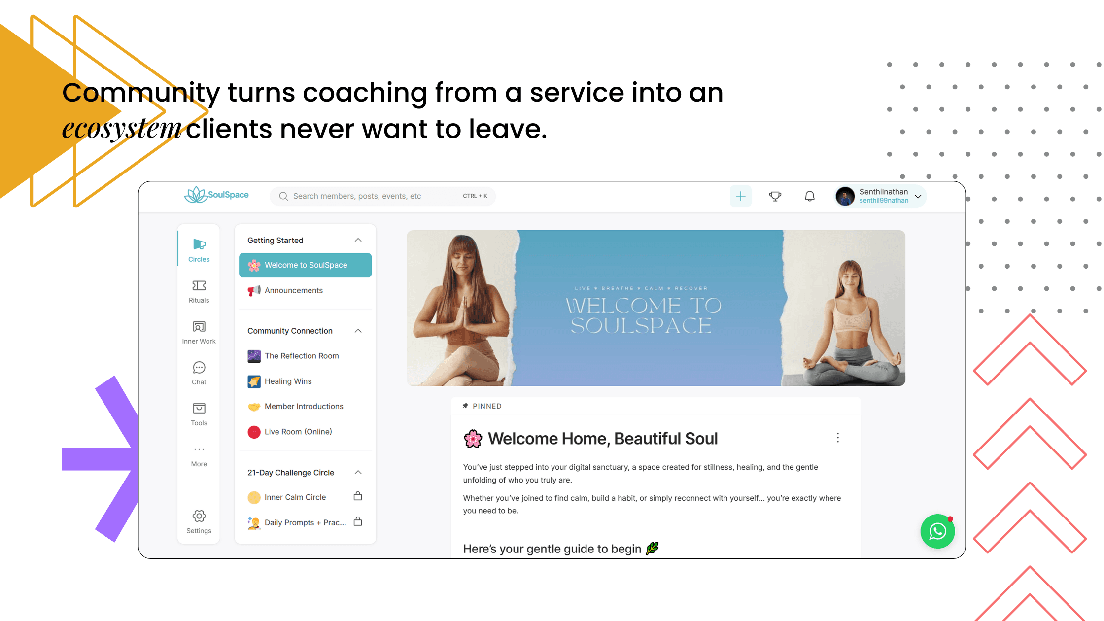 Coaching community dashboard showing how a community turns coaching into an ecosystem clients stay in, boosting retention and lifetime value.
