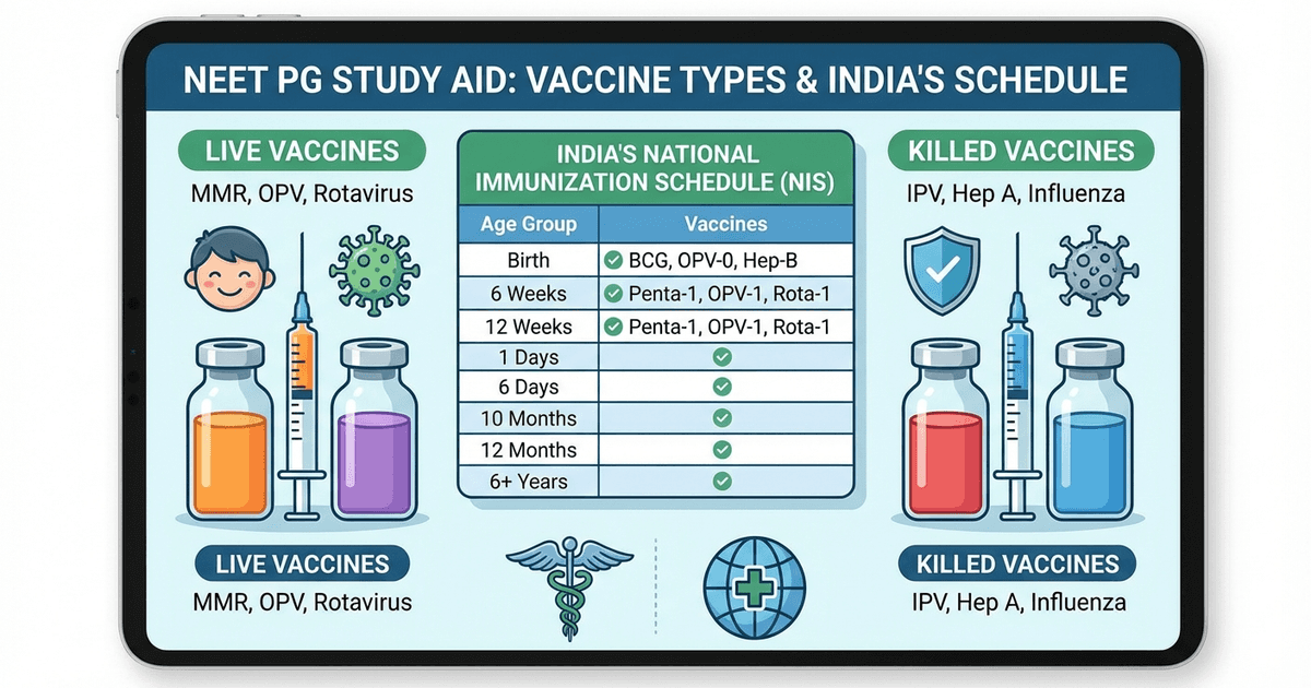 Cover: Types of Vaccines and Vaccination Schedule India — MCQ Guide for NEET PG 2026