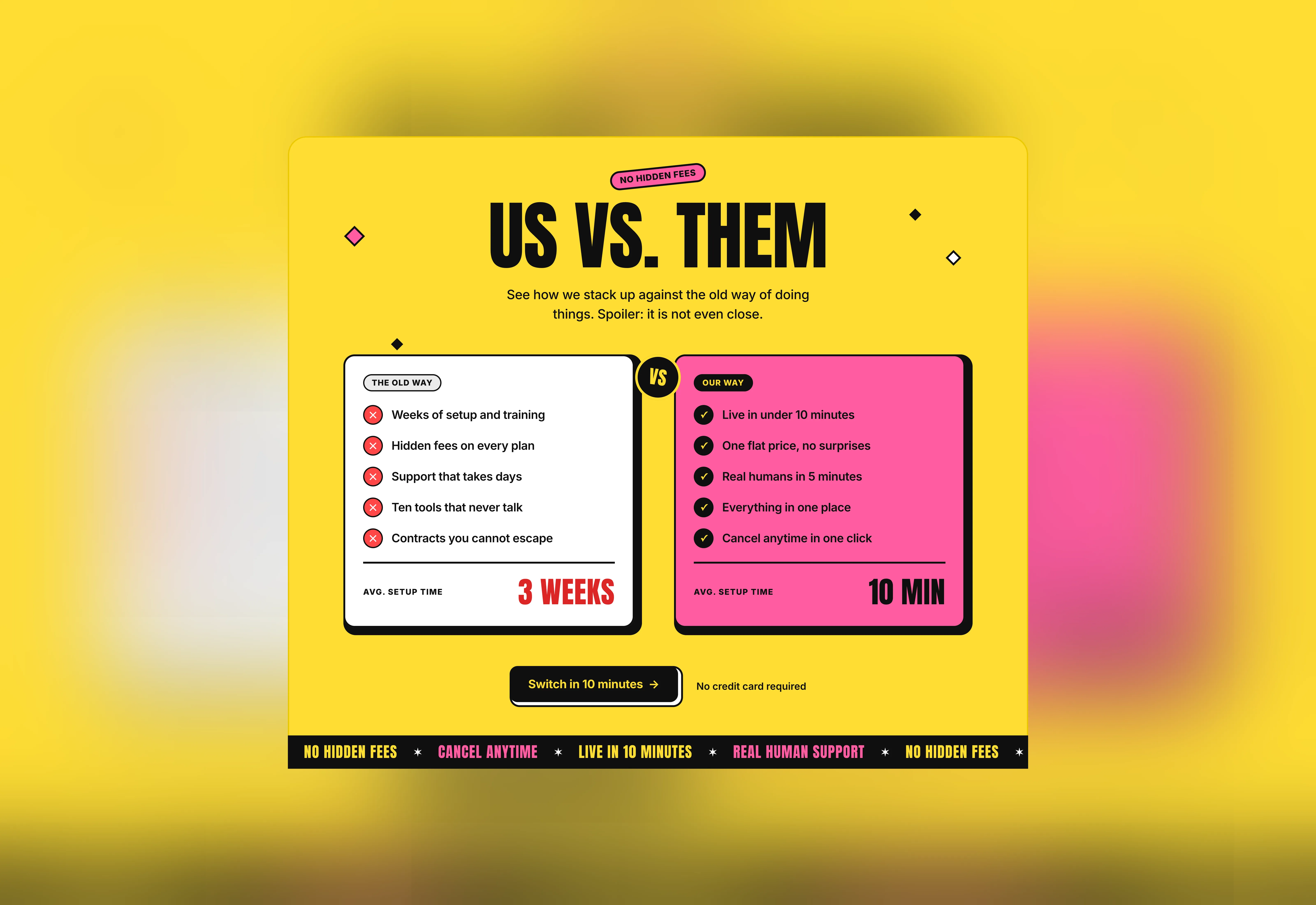 A light orange themed us vs them comparison cards UI.