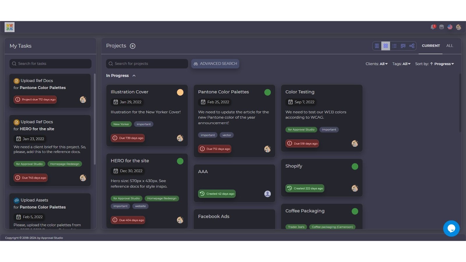 Approval Studio’s project and task management dashboard