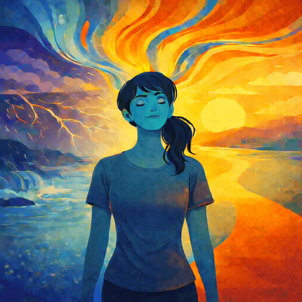 woman standing in quiet confidence between calm and chaos