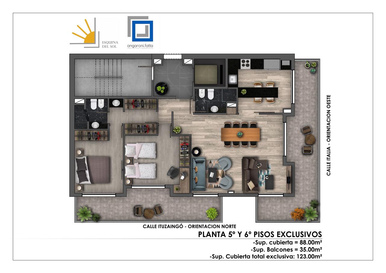 Plano de Esquina del Sol, piso exclusivo barrio Abasto