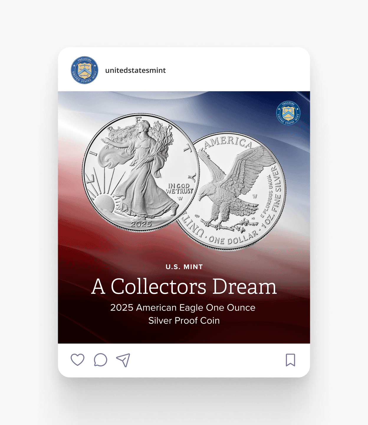 An example of an Instagram post feautring the American Eagle Silver Proof Coin...