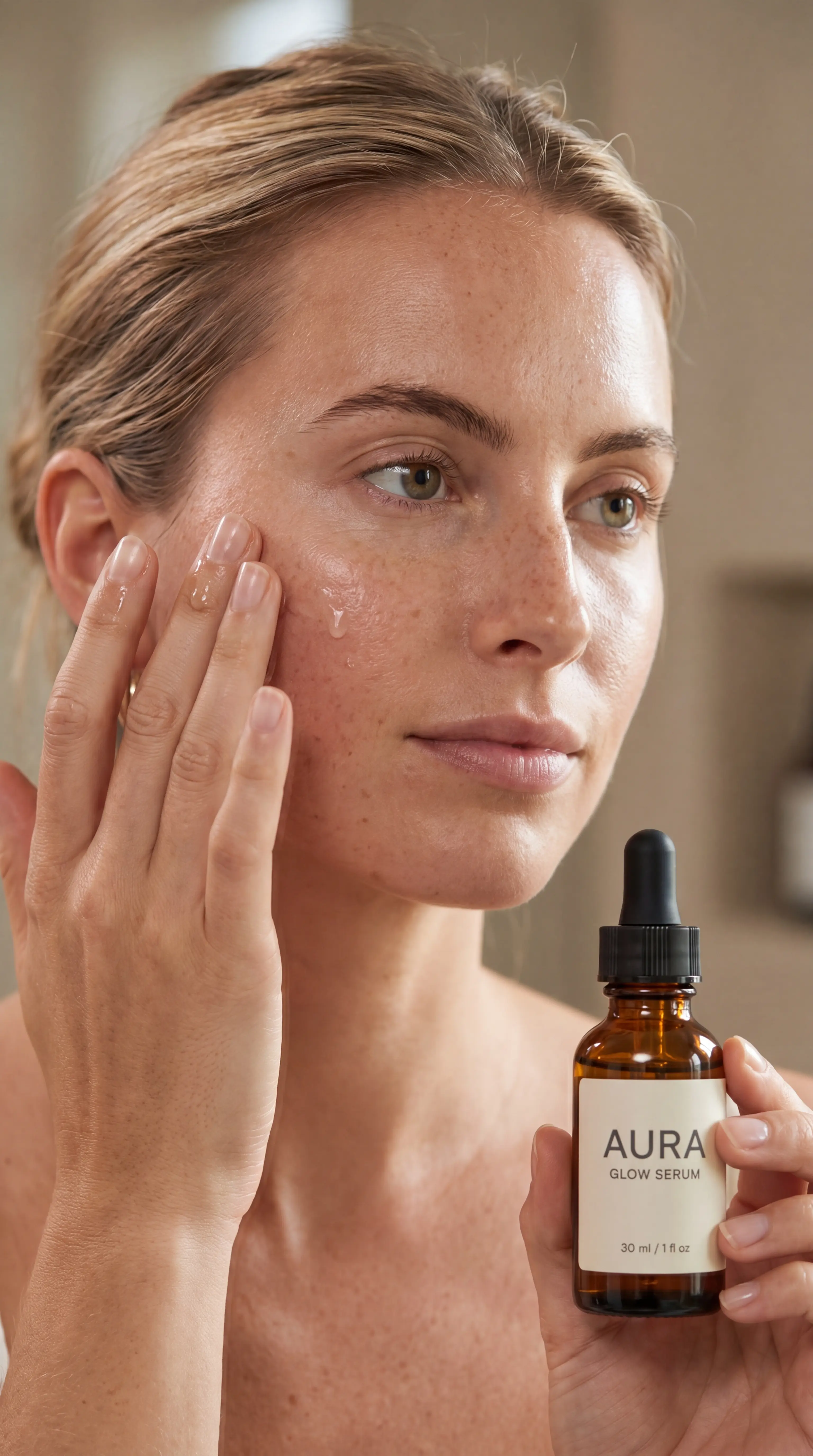 Frau mit AURA Glow Serum