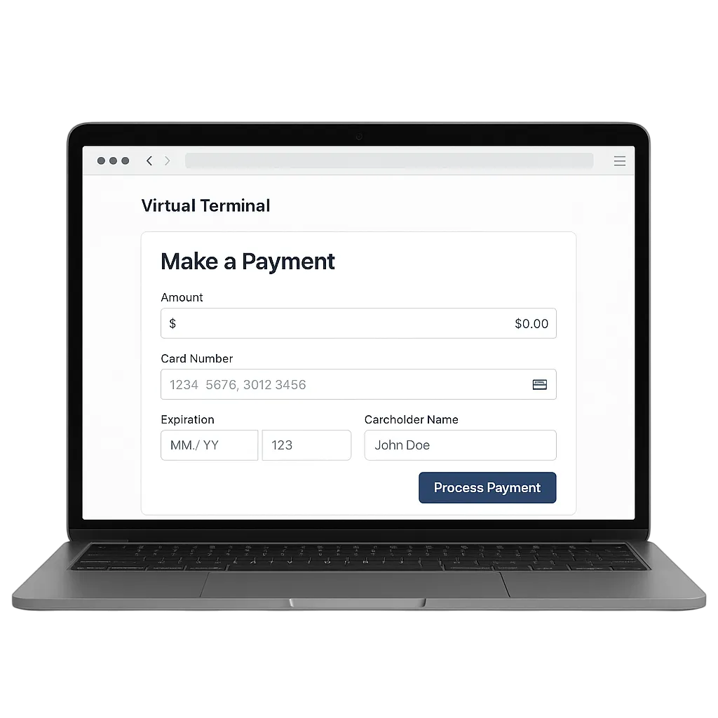 A laptop showing a virtual terminal on the screen