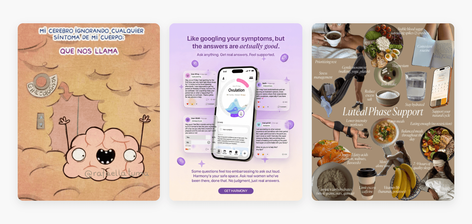 Flo, Harmony and Lively creatives side by side