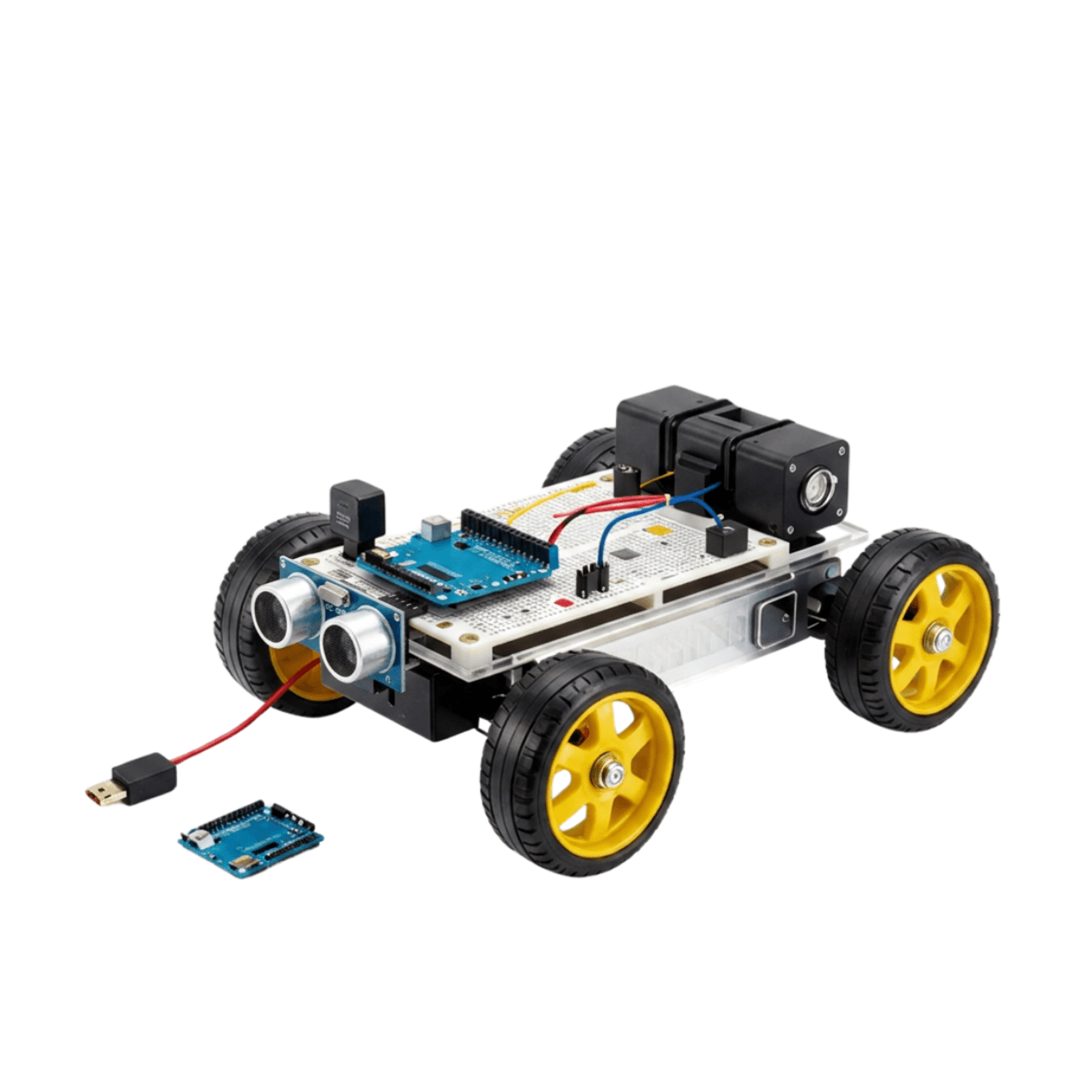 Pre-planned navigated robot kit with Arduino Nano and ultrasonic sensor for robotics and autonomous navigation learning