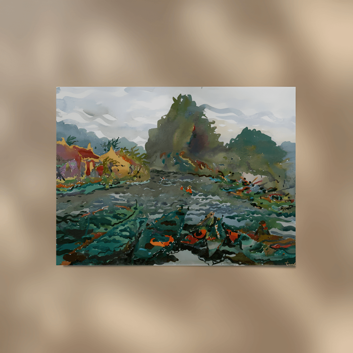 premium art poster and canvas prints, with originals available, from QART , of the artwork " The lake in Ninh Binh "