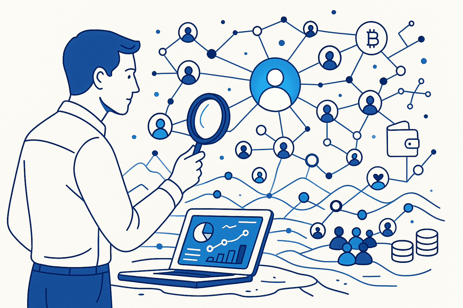 A man exploring and analysing the web3 KOLs to pick the best performing ones