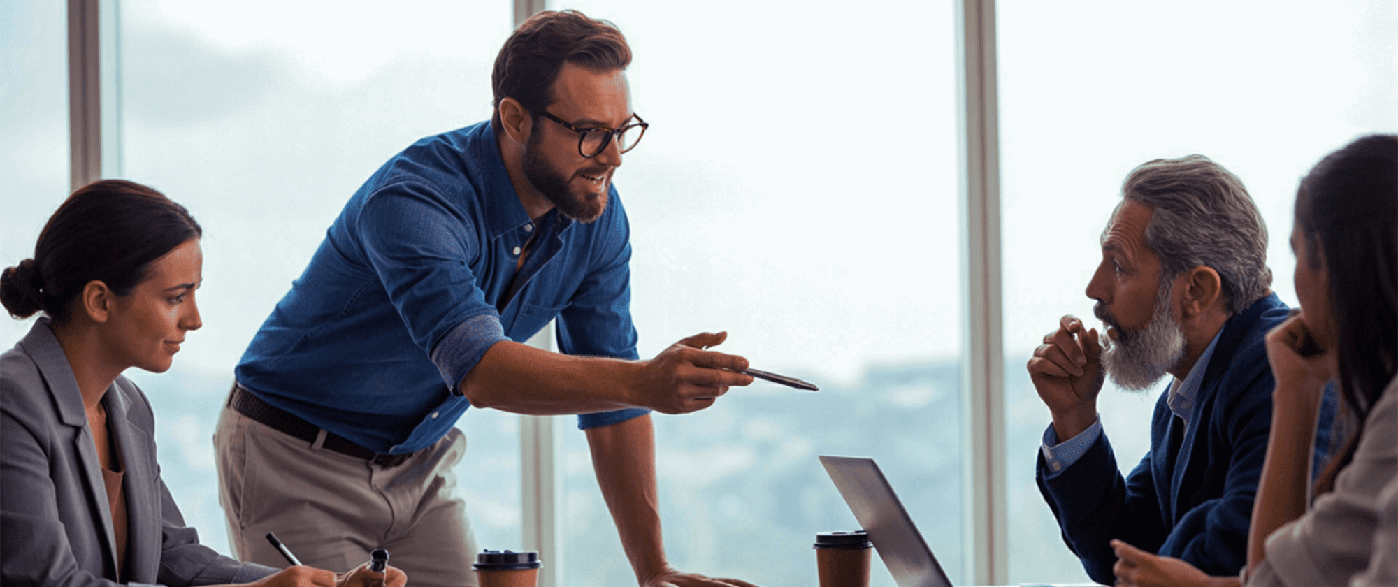 Team looking at the board together