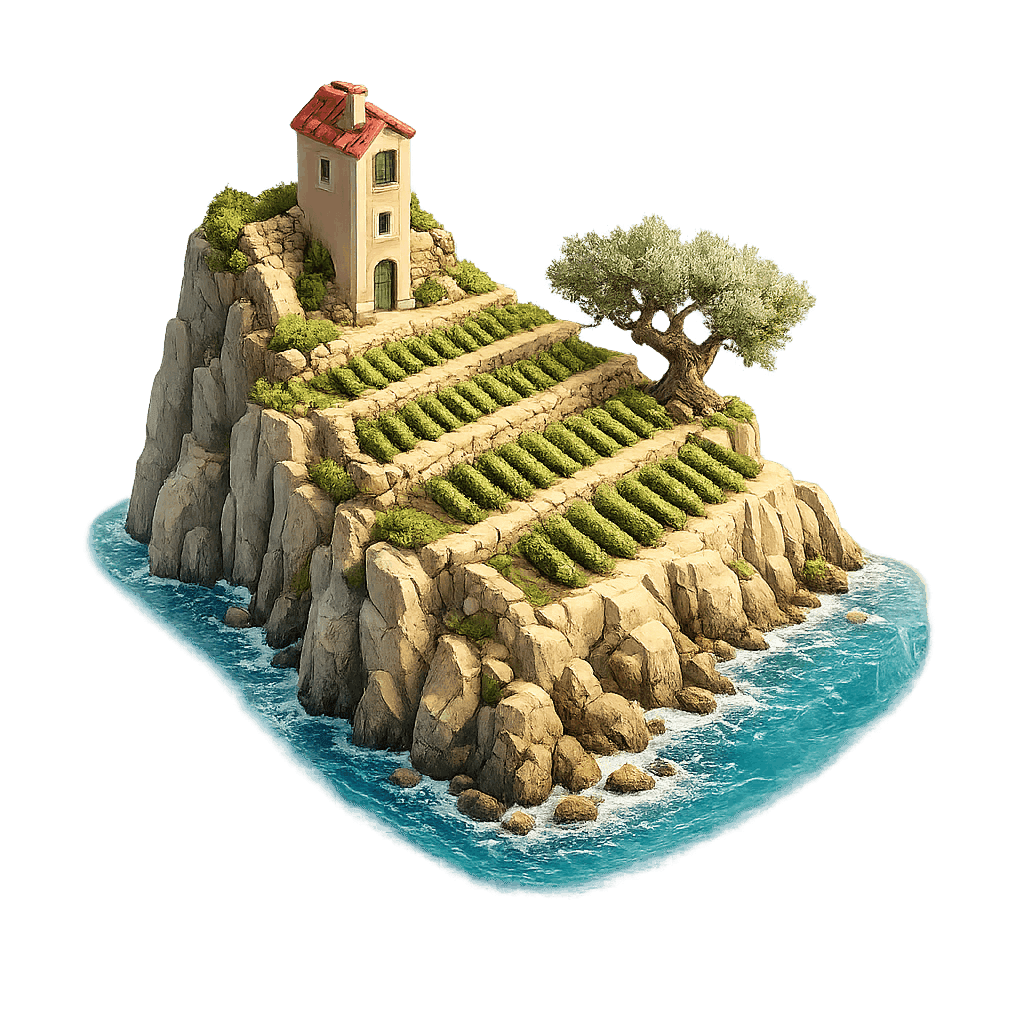 Artistic illustration of the Liguria wine region.