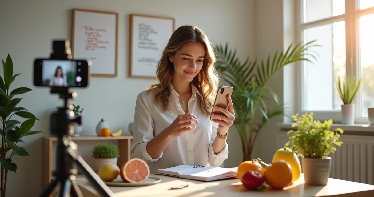 Nutricionista gravando vídeo para redes sociais 