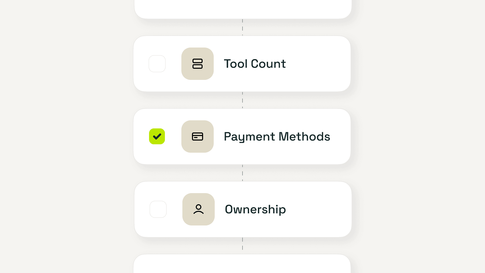 Checklist illustration highlighting key factors for choosing a subscription tool, such as company size, tool count, ownership, and time to value.