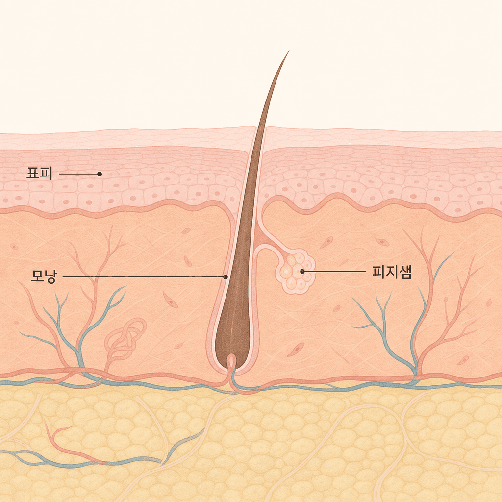 이소트레티노인 복용으로 활동이 줄어든 피지샘 단면