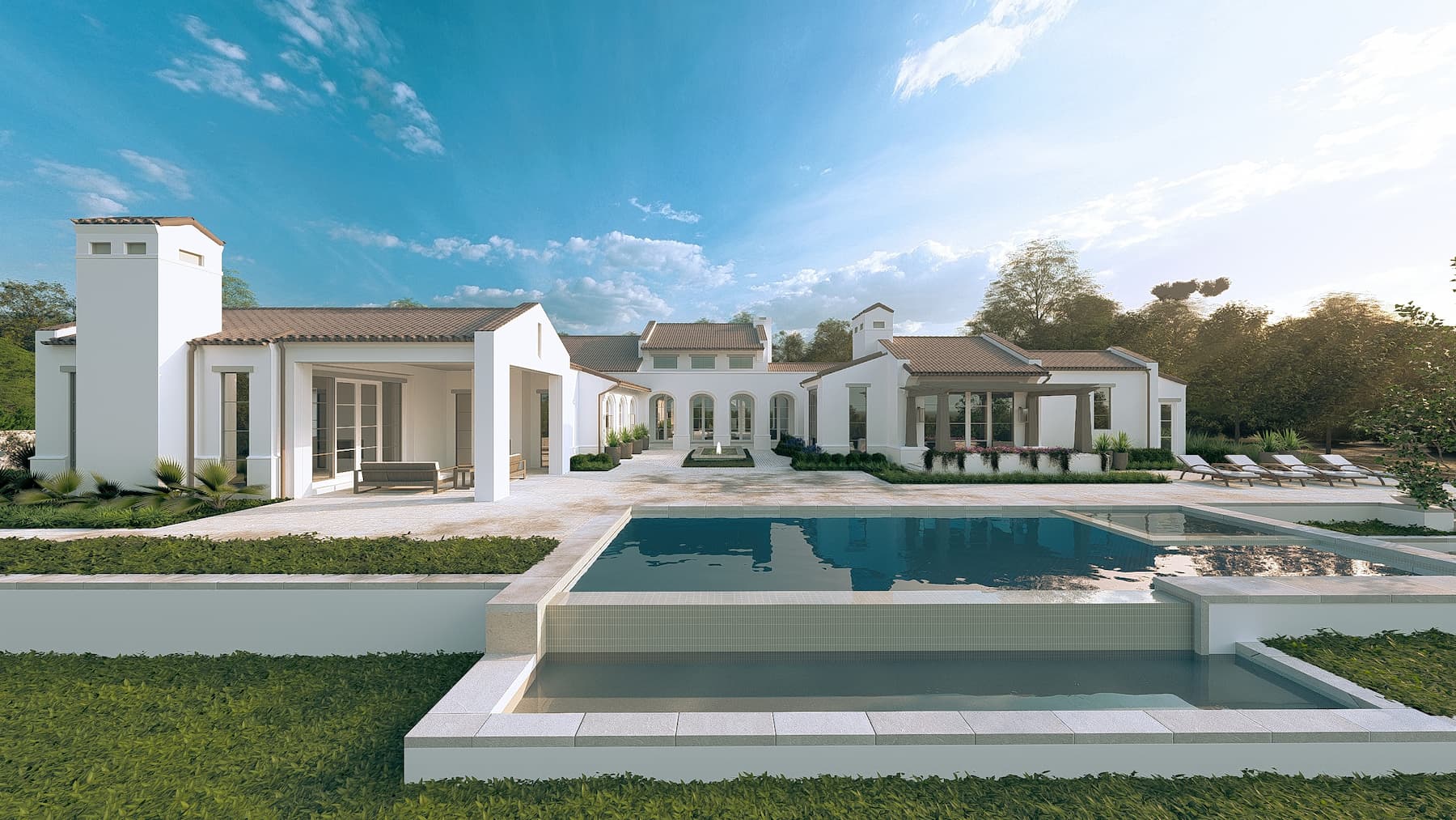 Mediteranean landscape design for Aledo estate designed by Blount Designs. 